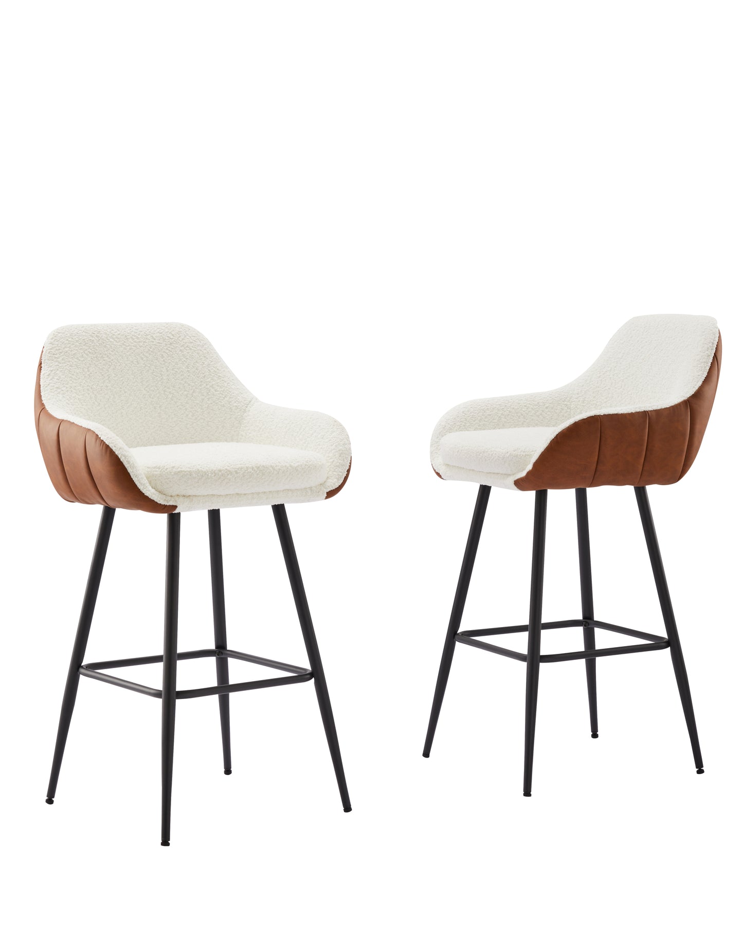 Marston - Set of 2 - 26" Modern Counter Height Bar Stools, Mid-Century Upholstered Leather Accent Armchairs with Metal Legs for Kitchen & Dining Room