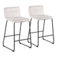 Leon - Set of 2 - 26" Cream Velvet Counter Height Stools with Black Metal Frame and High Backrest