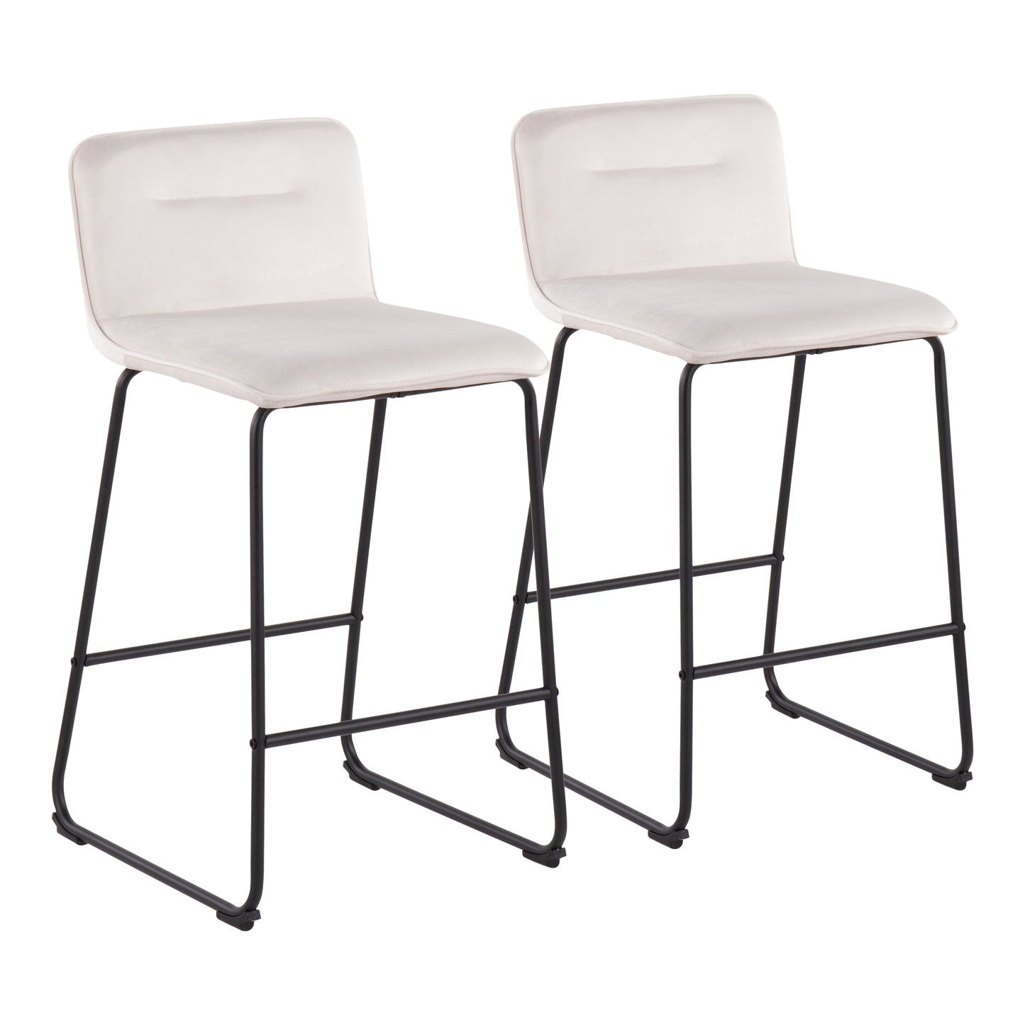 Leon - Set of 2 - 26" Cream Velvet Counter Height Stools with Black Metal Frame and High Backrest