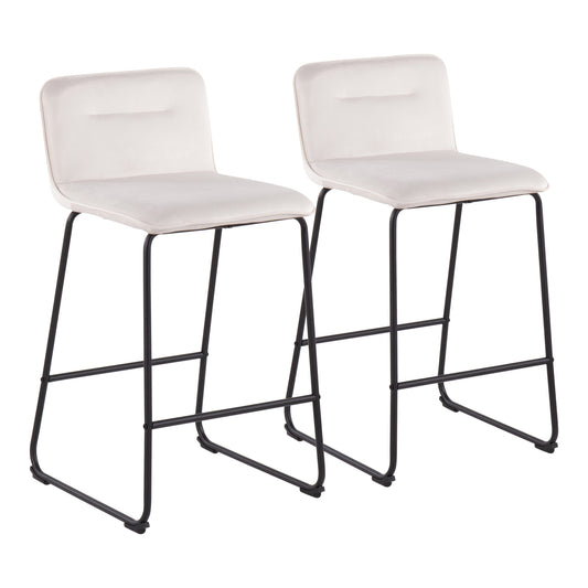 Leon - Set of 2 - 26" Cream Velvet Counter Height Stools with Black Metal Frame and High Backrest