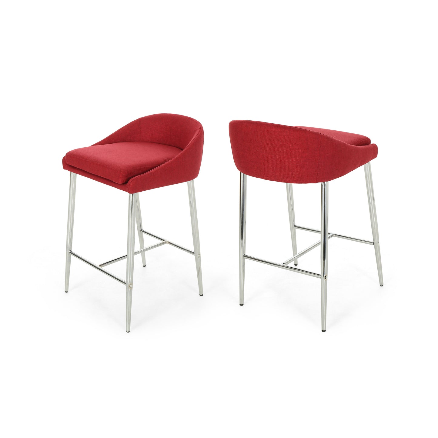 Loyath - Set of 2 - 26" Red Upholstered Counter Stools with Chrome Base