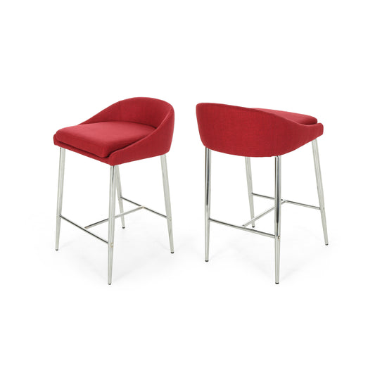 Loyath - Set of 2 - 26" Red Upholstered Counter Stools with Chrome Base