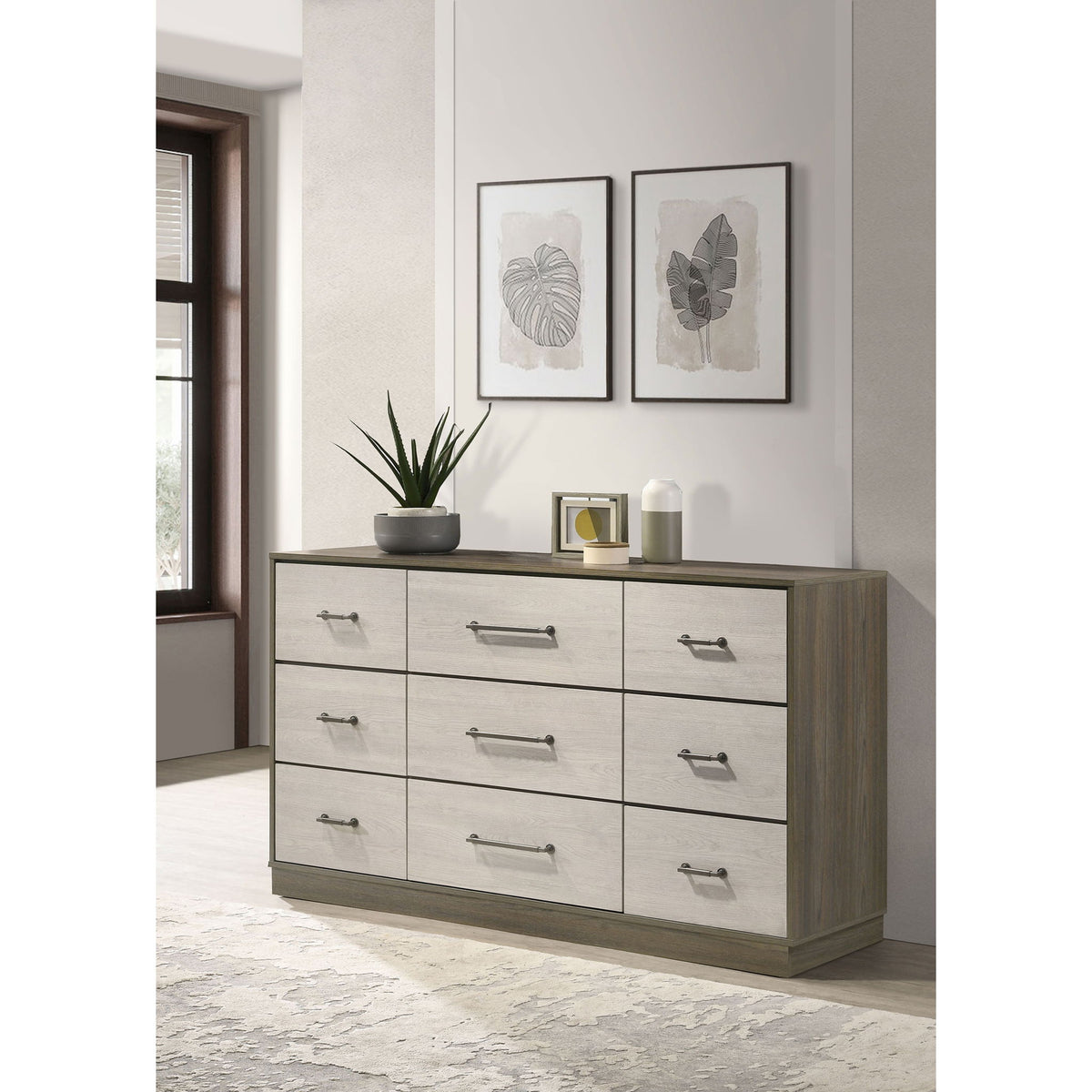 Edmondson - 9 Drawer Dresser With Hidden Jewelry Tray - Natural / Gray