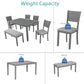 Ashford - Set of 6 - 19" Stool height, 18" Bench and 30" Table Gray Wooden Dining Set with Upholstered Chairs and Bench