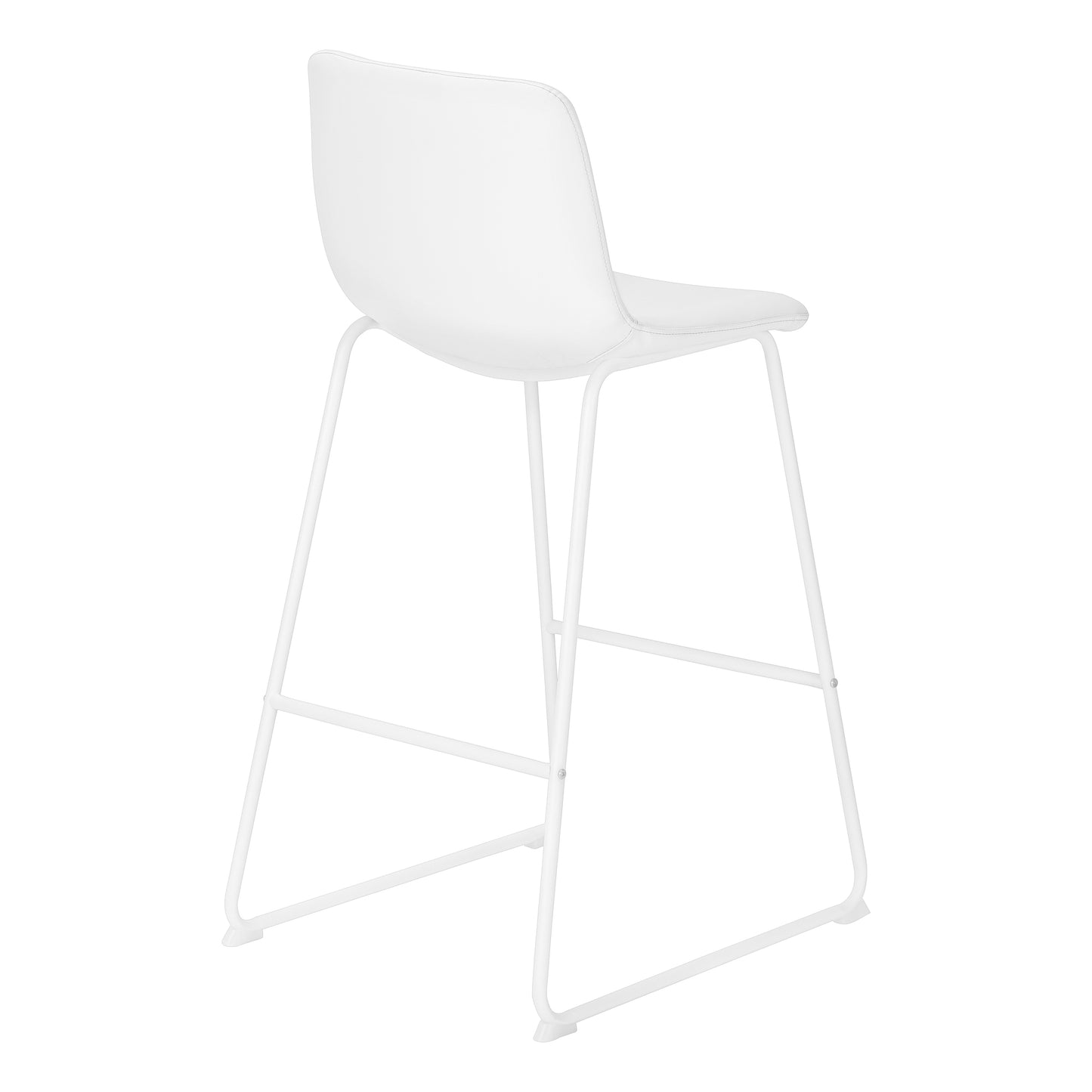 Zenith - Set of 2 - 29" White Leather-Look Bar Height Office Chairs with Slim White Metal Frame, Modern Design