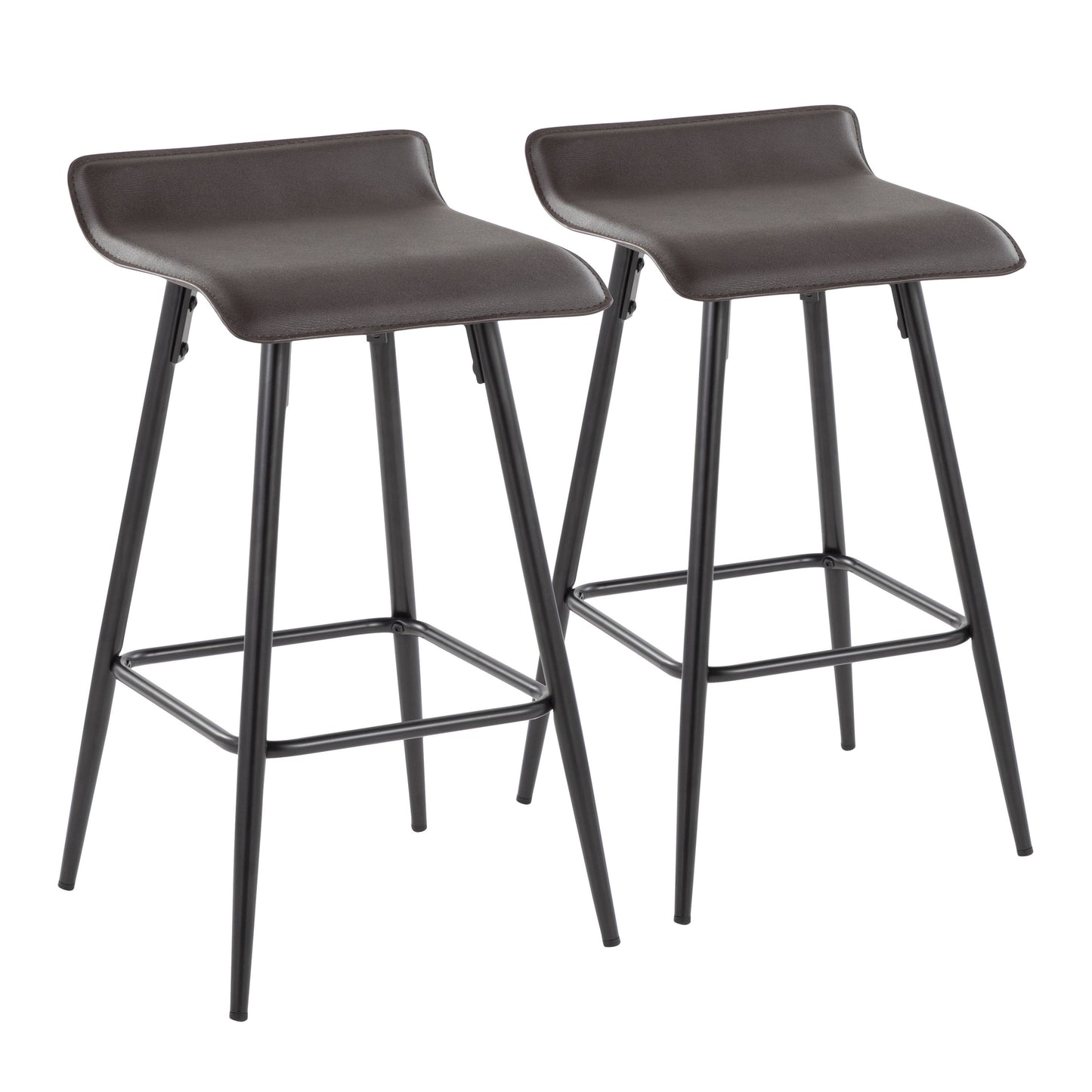 Ravenna - Set of 2 - 26" Fixed Height Counter Stools with Black Steel Frame and Espresso Faux Leather Seat