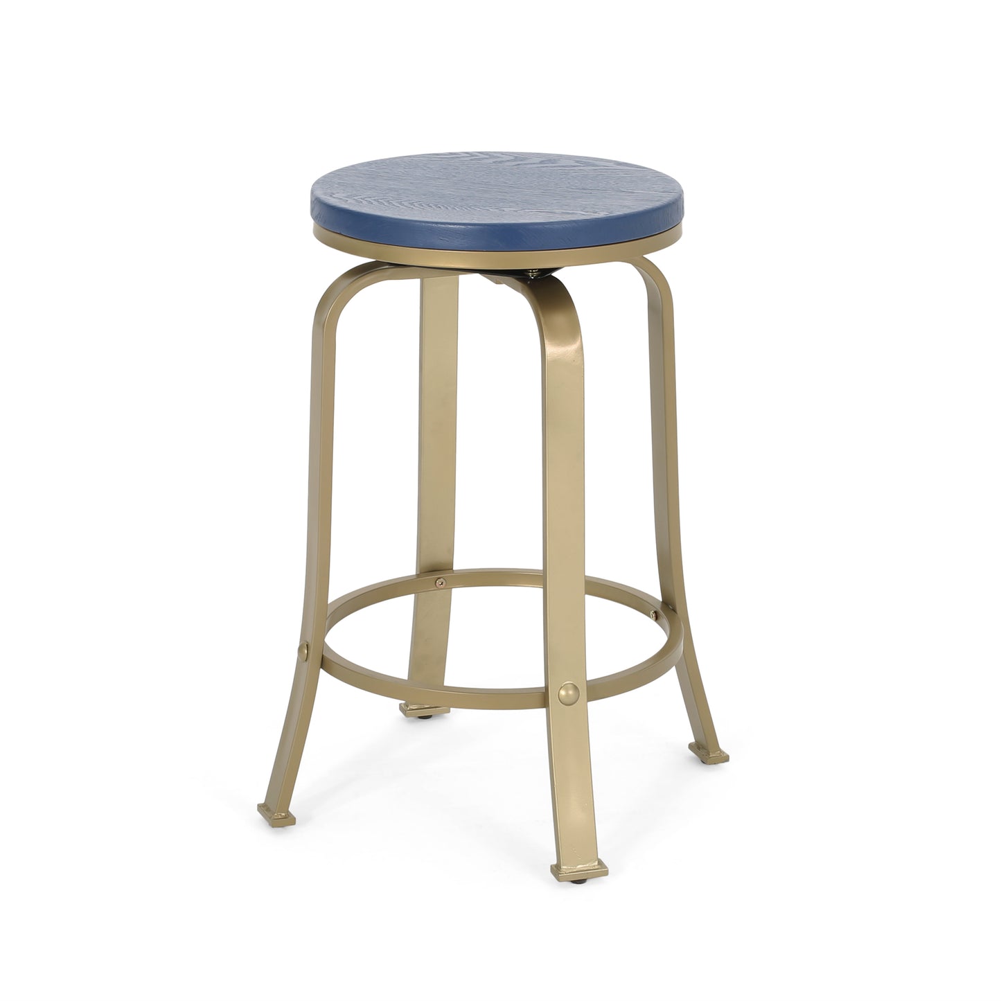 Sanora- Set of 2 - 25" Blue Counter Stools with Swivel Iron Frame and Faux Wood Seats