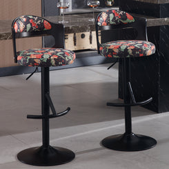 Bennett - Set of 2 - 26" Black Adjustable Swivel Bar Stools with Solid Wood Backrest and Soft Fabric Upholstery