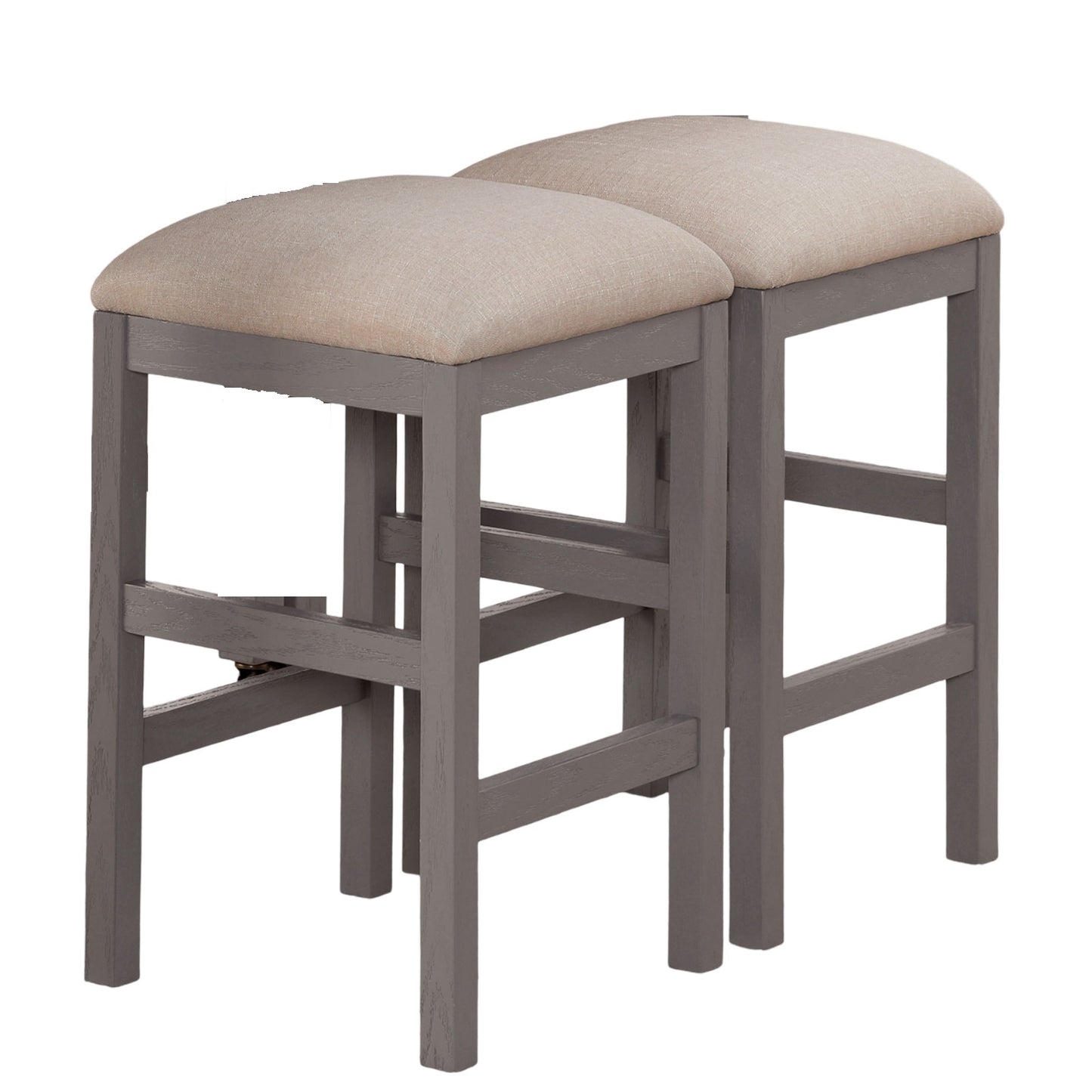 Zarneth - Set of 2 - 24" Light Gray Fabric Counter Stools with Beige Cushioned Seats and Solid Wood Base