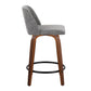 Tanas - Set of 2 - 24" Walnut Mid-Century Modern Swivel Counter Stools with Grey Noise Fabric Seat & Black Metal Footrest