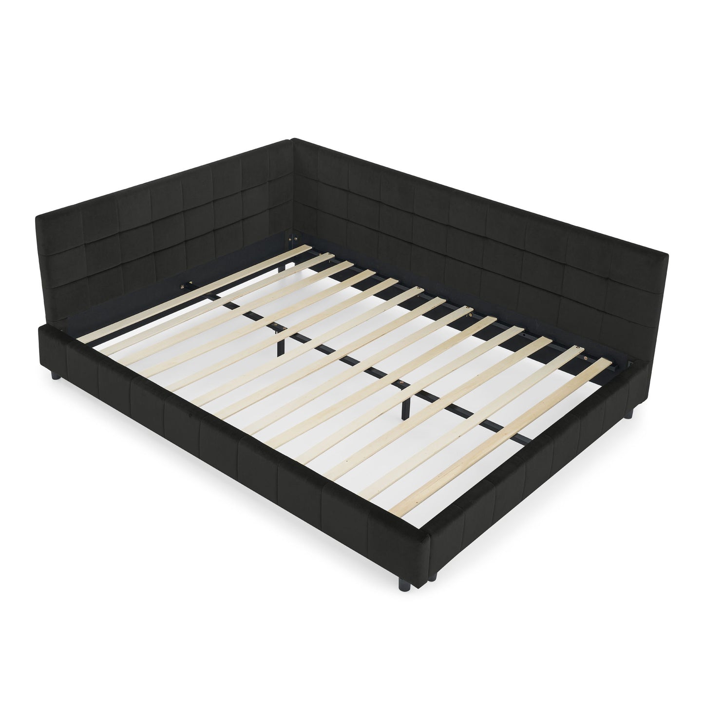 Storage Elegant Upholstered Tufted Bed Frame With Backrest And Armrests