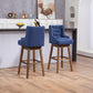 Hazelridge - Set of 2 - 30" Navy Linen Swivel Bar Stools with Solid Wood Legs, Counter Height Chairs with Footrest