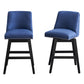 Hesveron - Set of 2 - 26" Dark Blue Upholstered Swivel Bar Stools with High Back, Nailhead Design, Linen Fabric & Wooden Frame for Dining or Kitchen