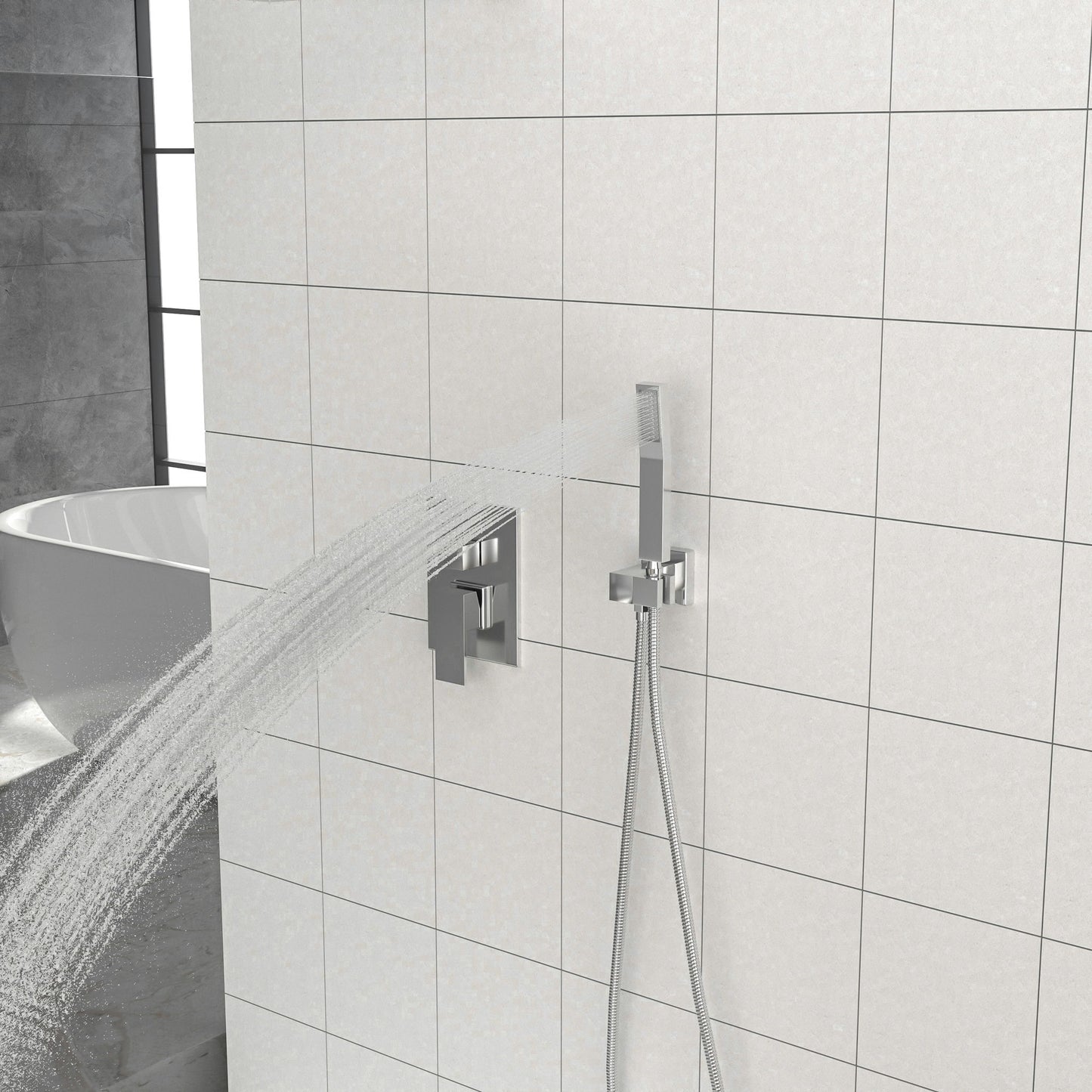Dual Shower Head System With 12" Square Rain Shower And Rough In Valve