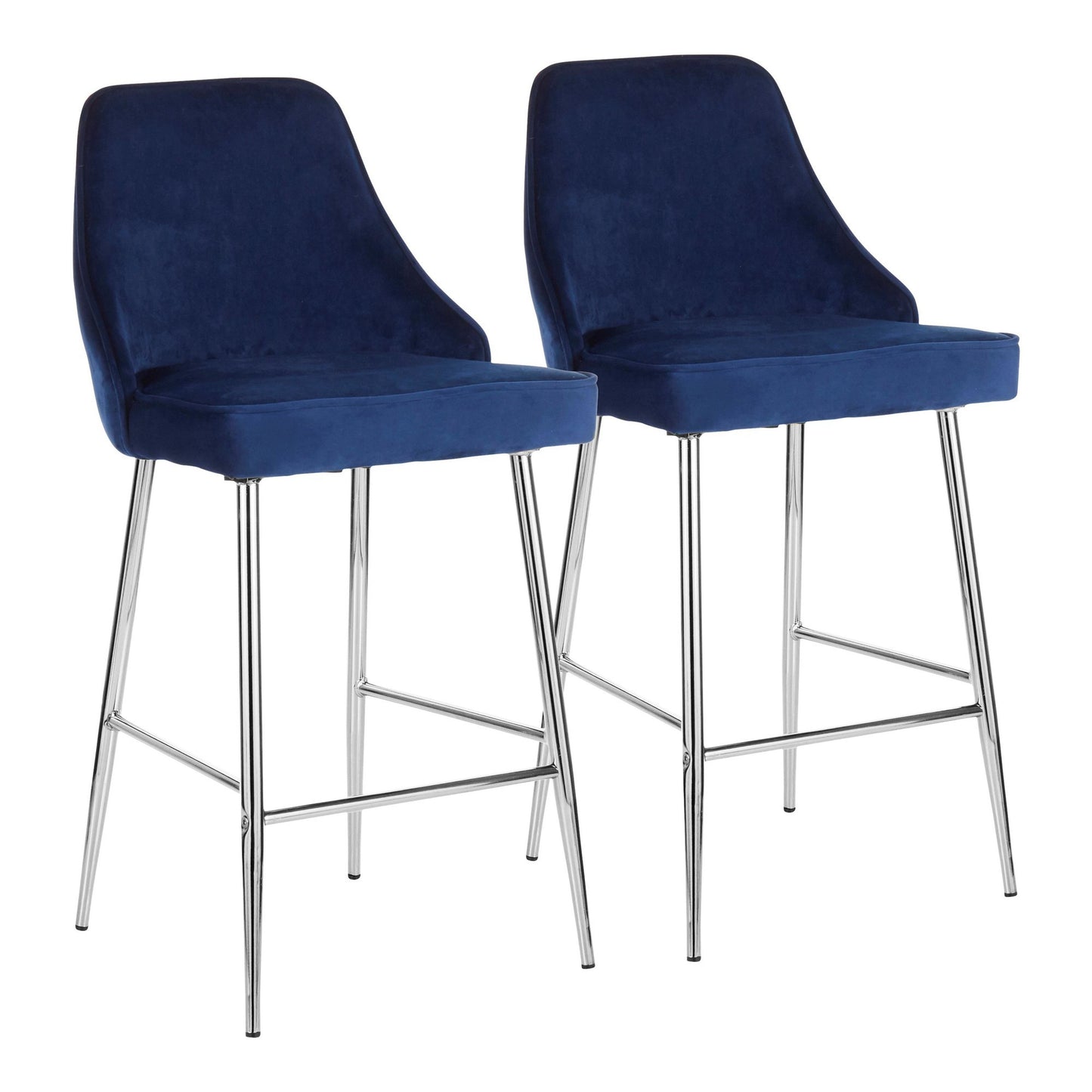 Montivelle - Set of 2 - 24" Navy Blue Velvet Counter Stools with Cushioned High Back and Chrome Legs, Luxurious Seating for Modern Kitchens and Bars