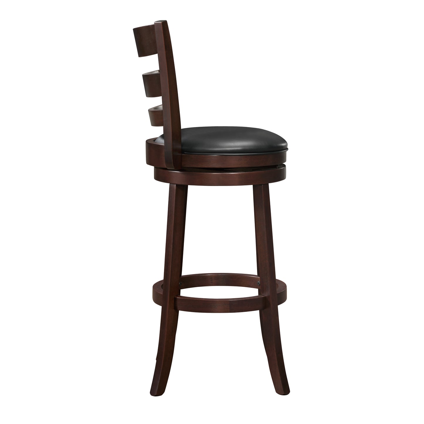 Velante – Set of 2 – 30" Swivel Bar Stools in Dark Cherry with Black Faux Leather Upholstery and Solid Wood Frame