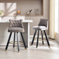 Evra - Set of 2 - Dark Gray Velvet Bar Stools with 360° Swivel, Rivet Detailing, and 26" Seat Height