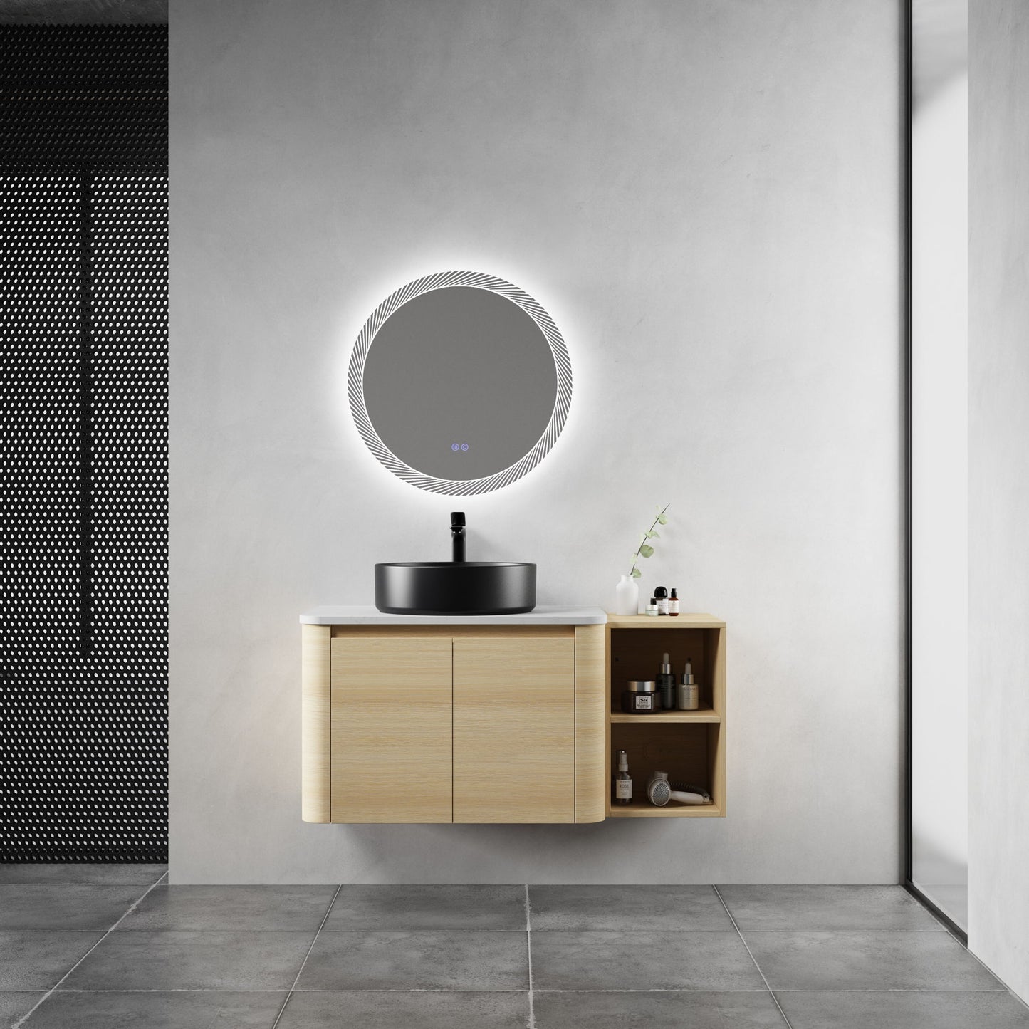 Mounted Bathroom Vanity With Art Sink, Storage Shelves, Soft Close Door