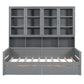 Daybed With Glass Door Storage Cabinets, Built In LED Lighting And Shelves