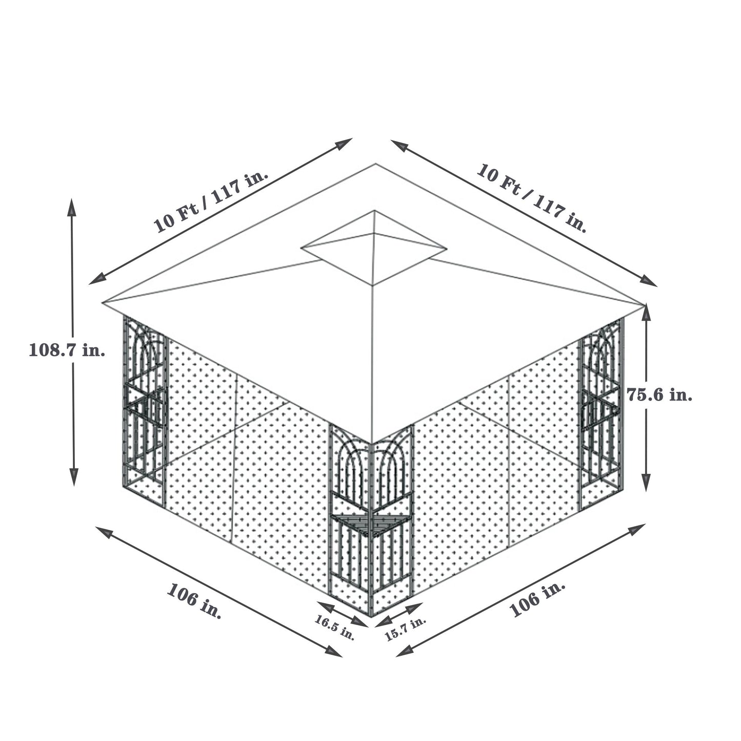 Patio Gazebo Tent With Ventilated Double Roof And Mosquito Net