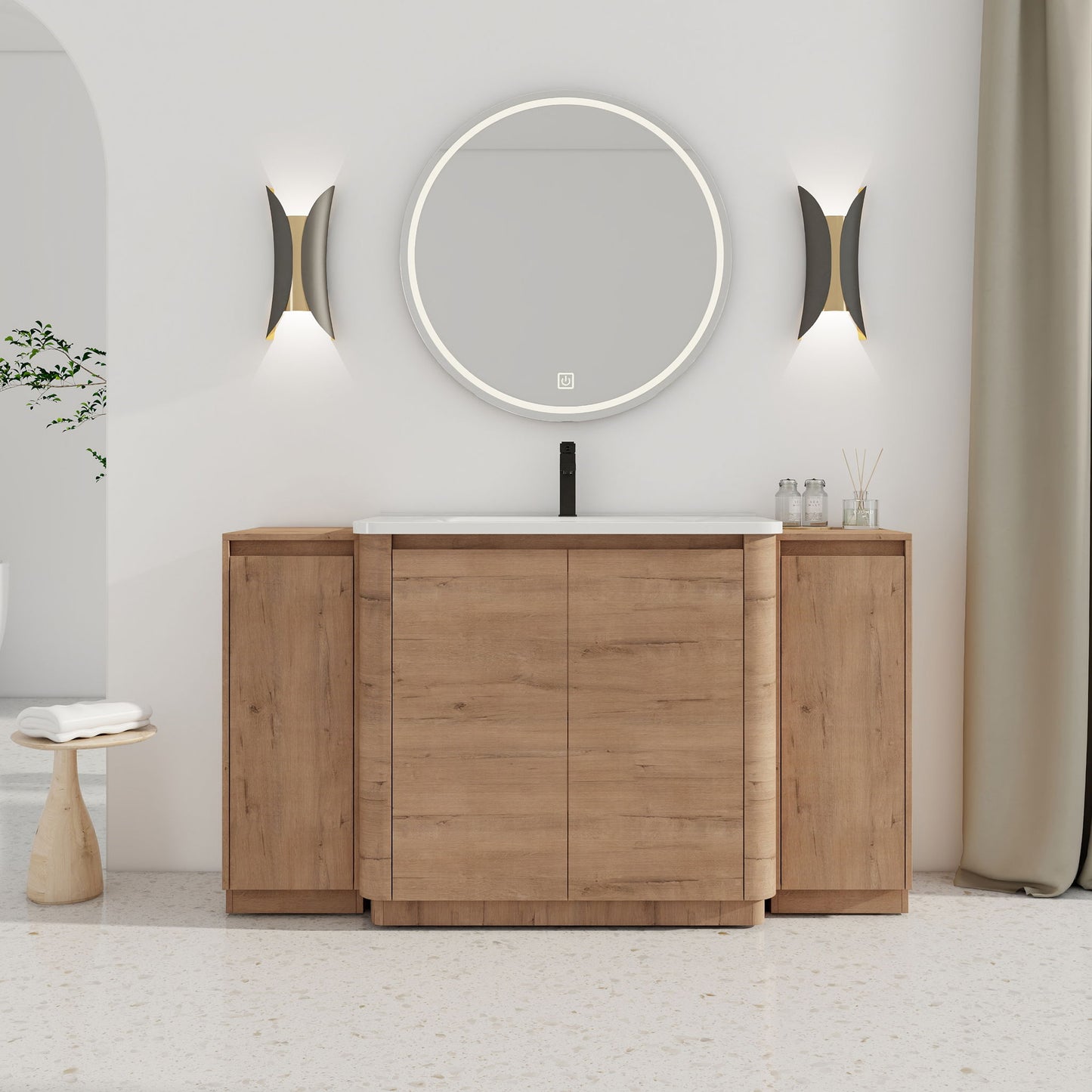 Freestanding Bathroom Vanity With Sink, 2 Small Storage Cabinets, Soft Close Doors