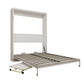Queen Size Wall Mounted Murphy Bed With Manual Height Adjustable Desk, Cabinet & Frame & Computer Desk - White