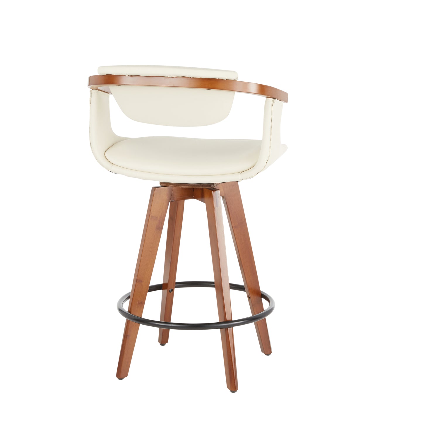 Ovantis - Set of 2 - 31" Mid-Century Modern Counter Stool - Walnut Bamboo, Cream Faux Leather