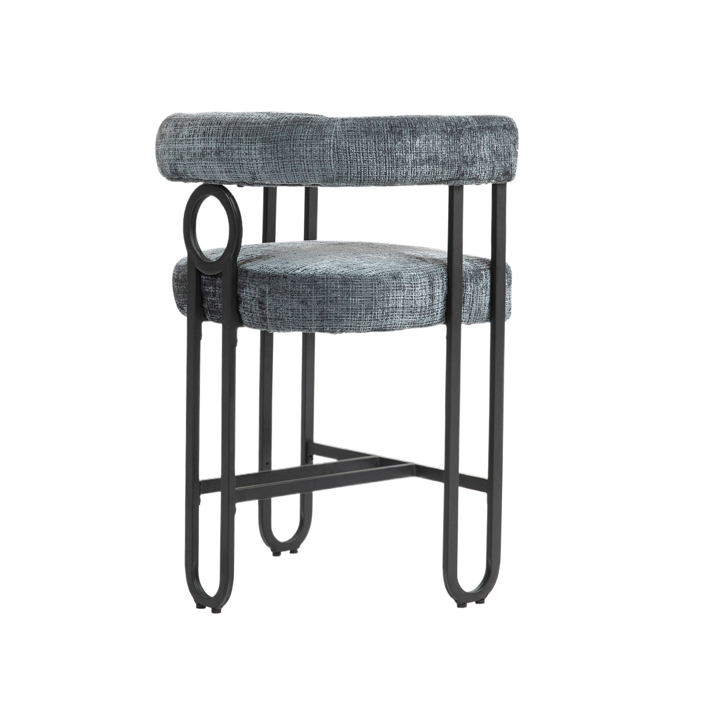 Aloe - Set of 2 – 24" Gray Chenille Counter Stools with Modern Round-Back Design and Black Metal Frame for Kitchens or Dining Rooms