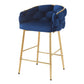 Narelle - Set of 2 - 28" Dark Blue Velvet Modern Counter Stools with Gold Metal Frame, Comfortable Backrest & Footrest