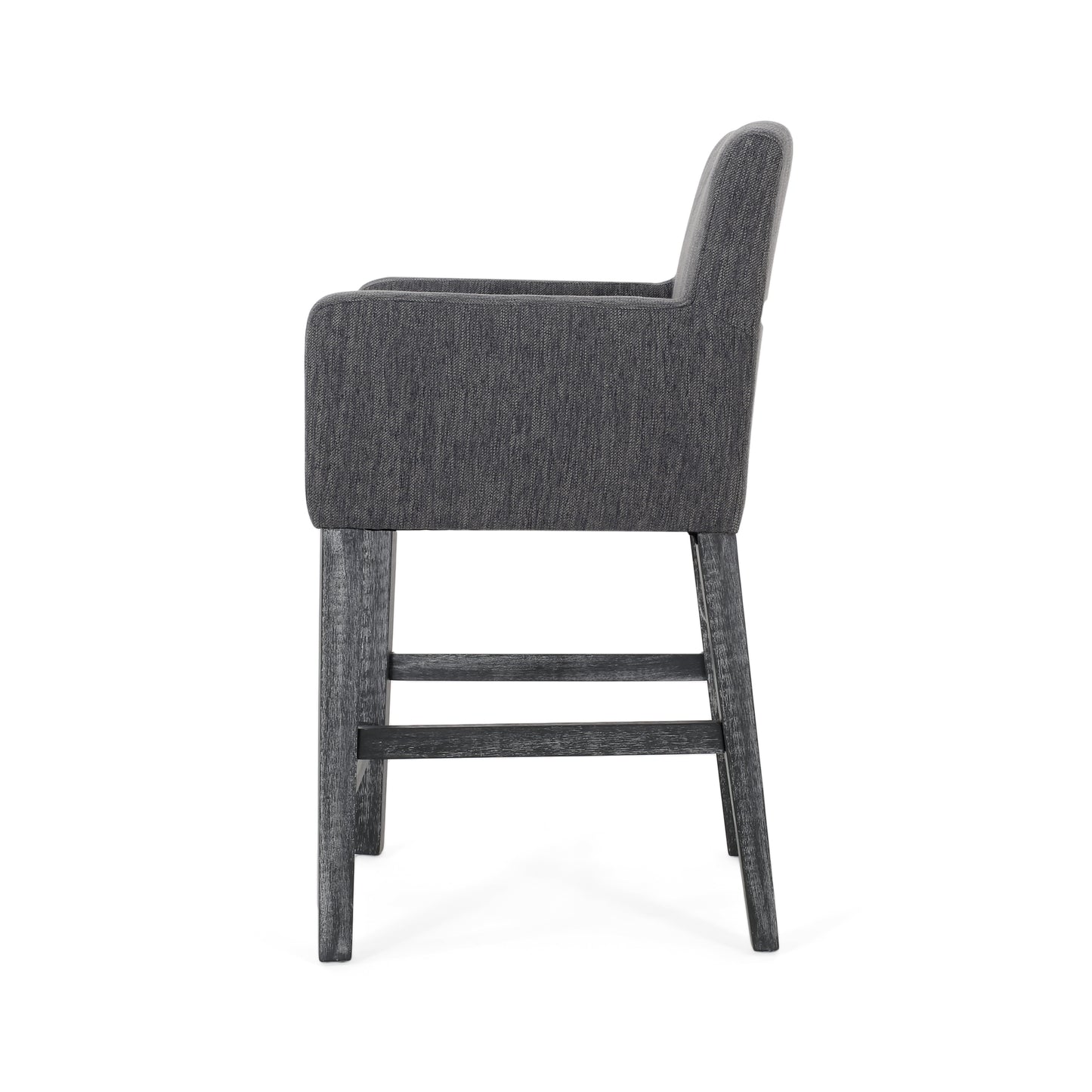 Levison - Set of 1 - 26" Upholstered Counter Stool in Charcoal Gray Fabric with Rubberwood Frame