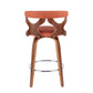 Halifax - Set of 2 - 26" Mid-Century Modern Counter Stools with Swivel, Walnut & Orange Fabric