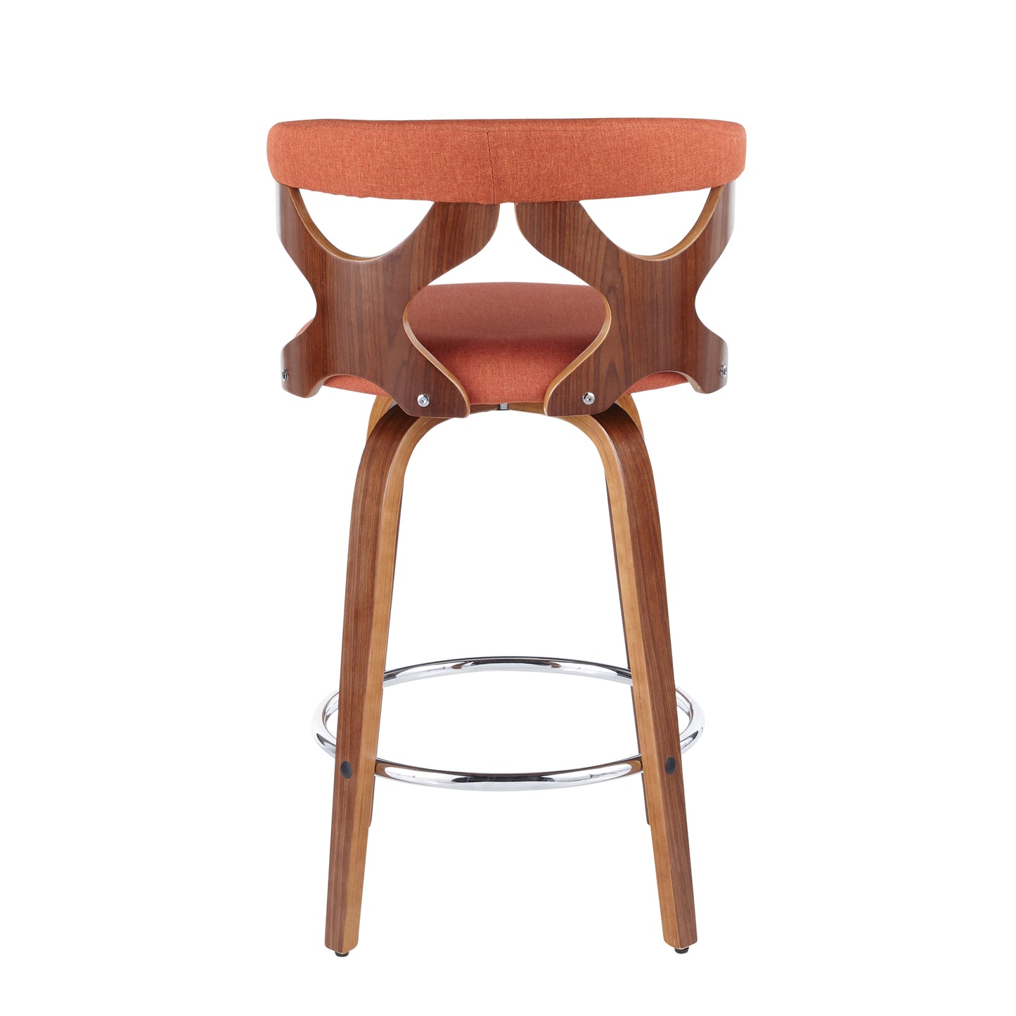 Halifax - Set of 2 - 26" Mid-Century Modern Counter Stools with Swivel, Walnut & Orange Fabric