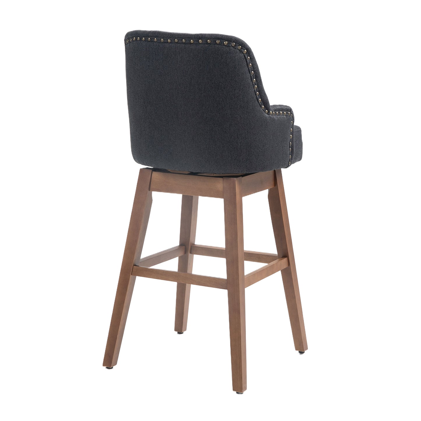 Vianna- Set of 2 - 30" Black Linen Counter Height Bar Stools with Button-Tufted Design, 360° Swivel, and Solid Wood Legs