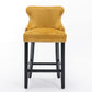 Contemporary Upholstered Wing-Back Barstools With Button Tufted Decoration And Wooden Legs, And Nailhead Trim, Leisure Style Bar Chairs, Bar Stools (Set of 2)