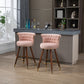 Viatora - Set of 2 - 27" Pink Swivel Solid Wood Bar Stools with High Back and Footrest