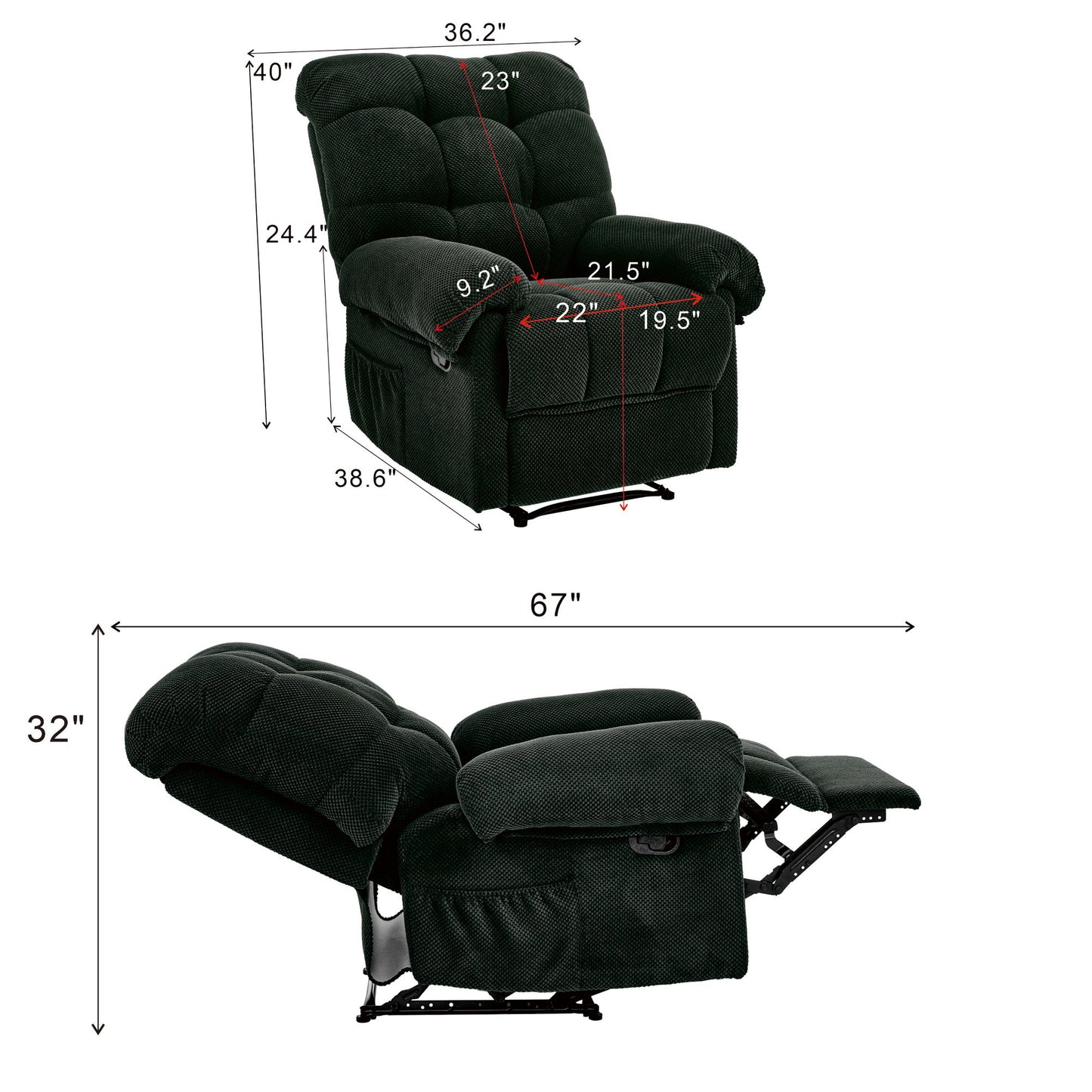 Manual Recliner, Padded Footrest