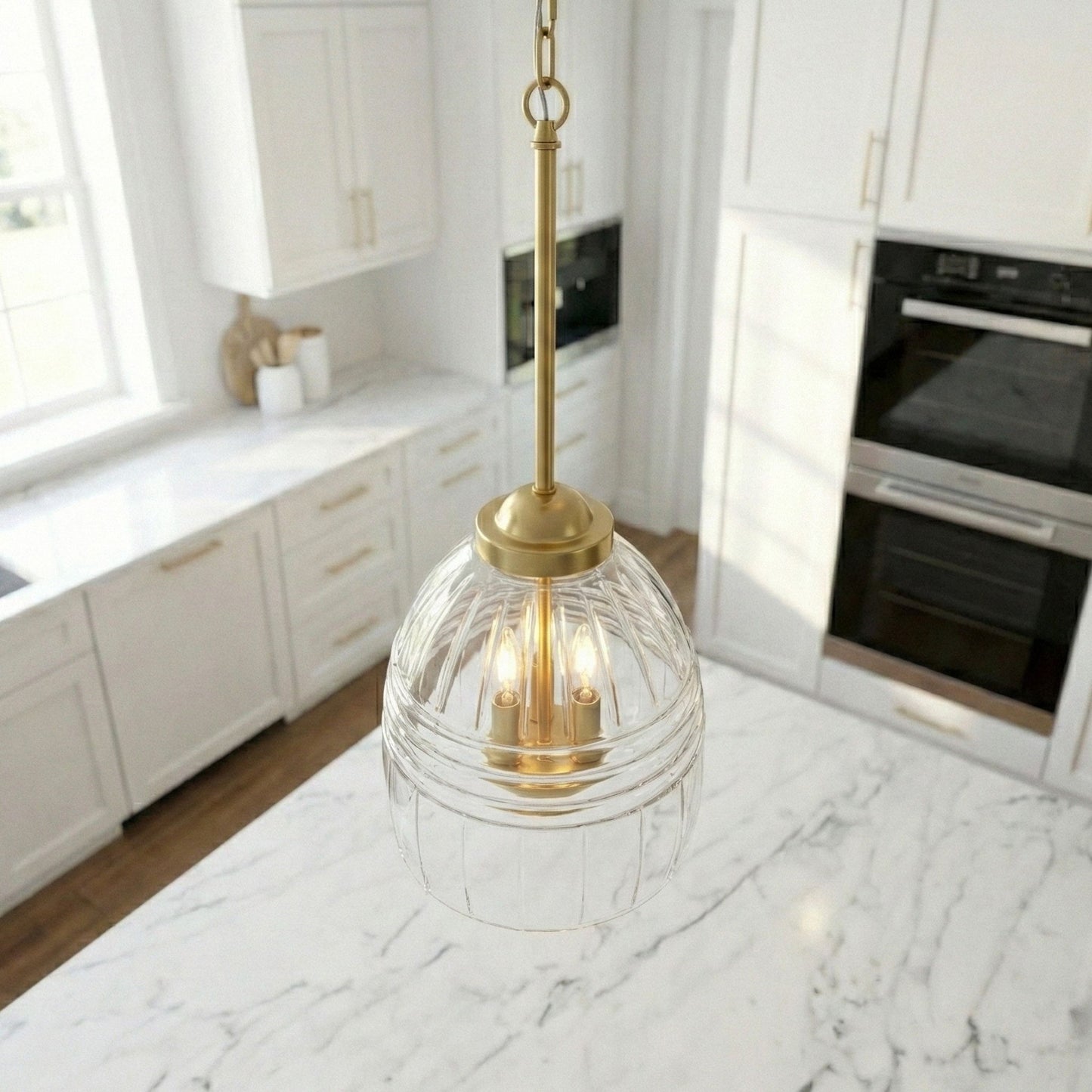 Ember - 3 Candle Lights Chain Pendant - Clear / Gold