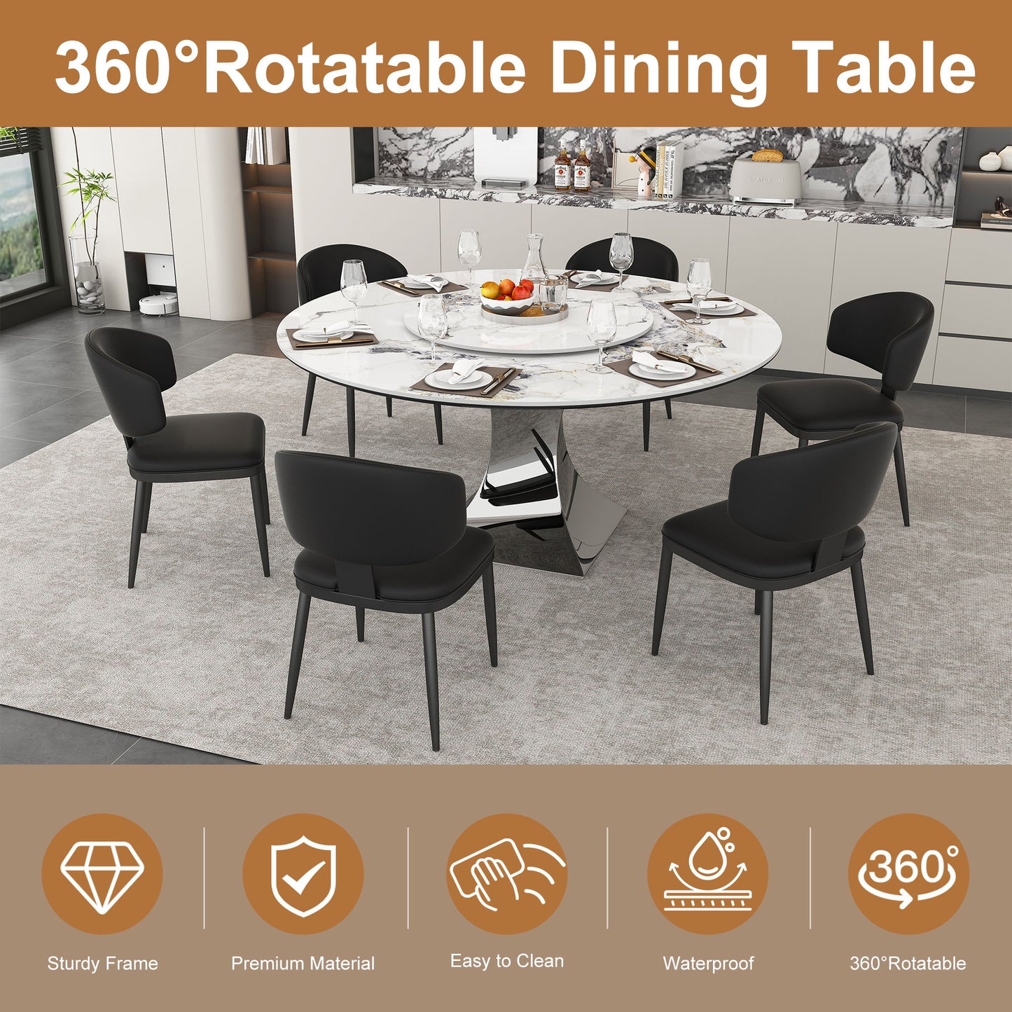 Round Dining Table & 6 Chairs Set - Silver