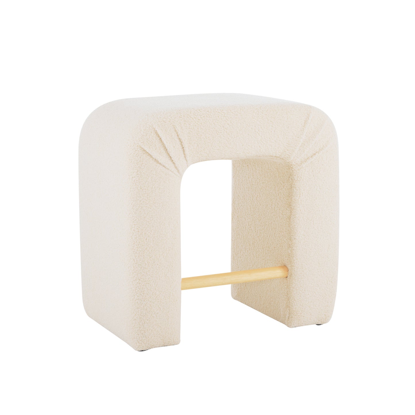 Abriana - Set of 2 - 24" Cream Modern Bouclé Bar Stools with Inverted U-Shaped Design, Wooden Frame, and Plush Upholstery