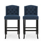 Vera - Set of 2 - 24" Navy Blue & Dark Brown Fabric Tufted Wingback Counter Stools with Nailhead Accents