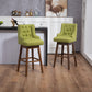 Everton - Set of 2 - 29" Olive Linen Swivel Counter Height Bar Stools with Solid Wood Frame, High Back, and 360° Rotation for Kitchen & Dining Room