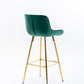 Intrin - Set of 2 - 26" Green Velvet Bar Stools with Chrome Footrest and Golden Legs