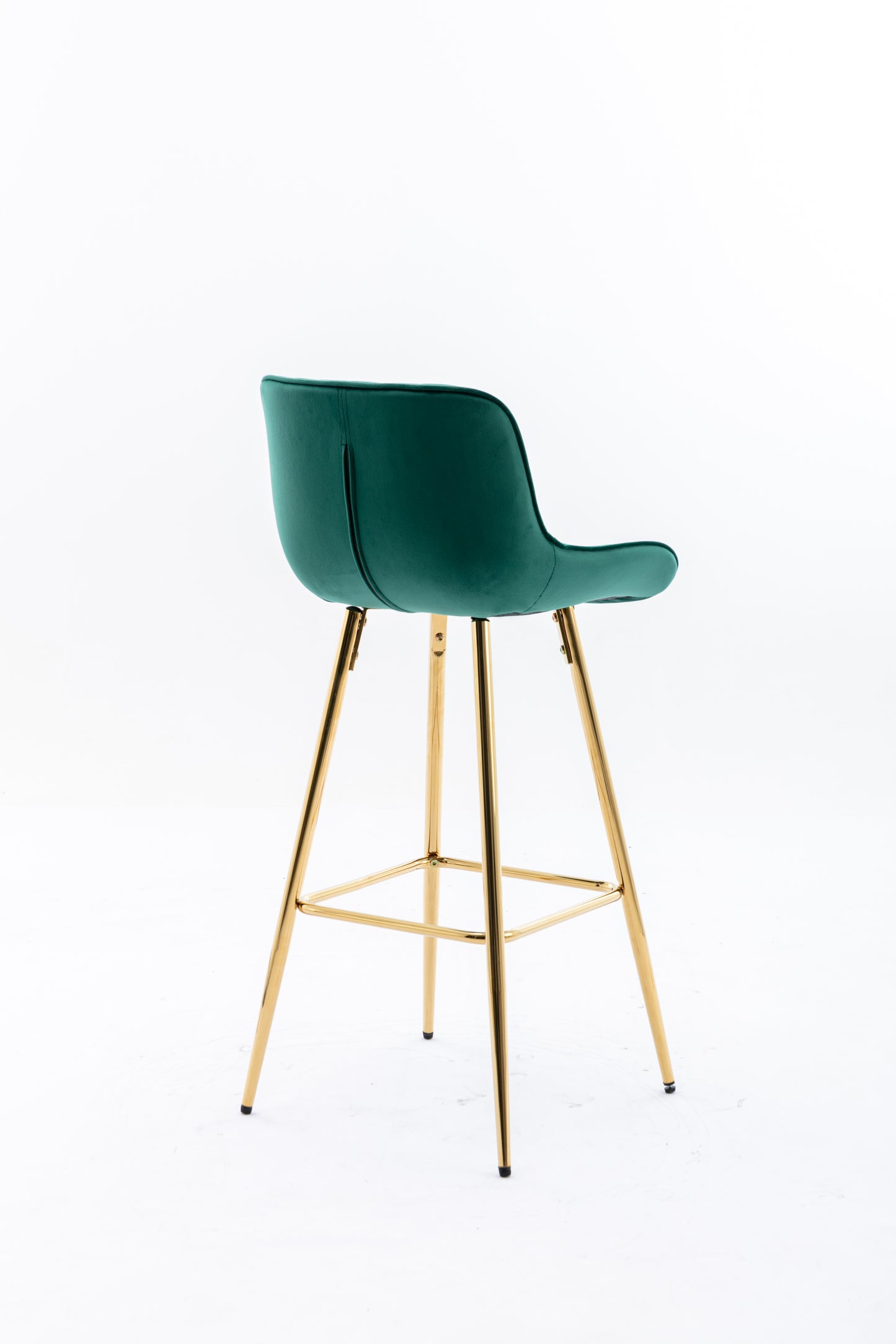 Intrin - Set of 2 - 26" Green Velvet Bar Stools with Chrome Footrest and Golden Legs