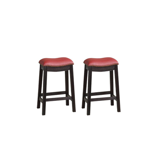 Vesperano - Set of 2 -24" Burgundy PU Upholstered Counter Stools with Nailhead Trim