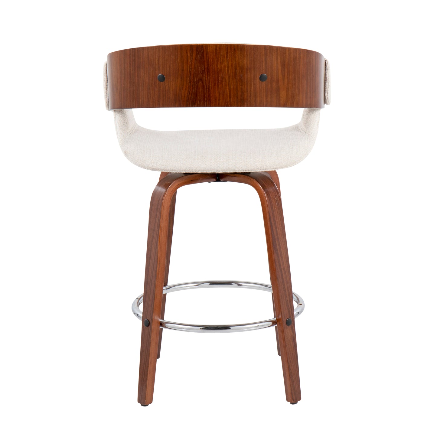 Stratford- Set of 2 - Cream Mid-Century Modern Counter Stools in Walnut with Fabric Upholstery