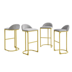 Highcliff - Set of 4 - 30" Grey & Gold Velvet Upholstered Bar Stools with Footrest – Modern Luxury Counter Height Stools for Kitchen Island, Dining & Bar Area