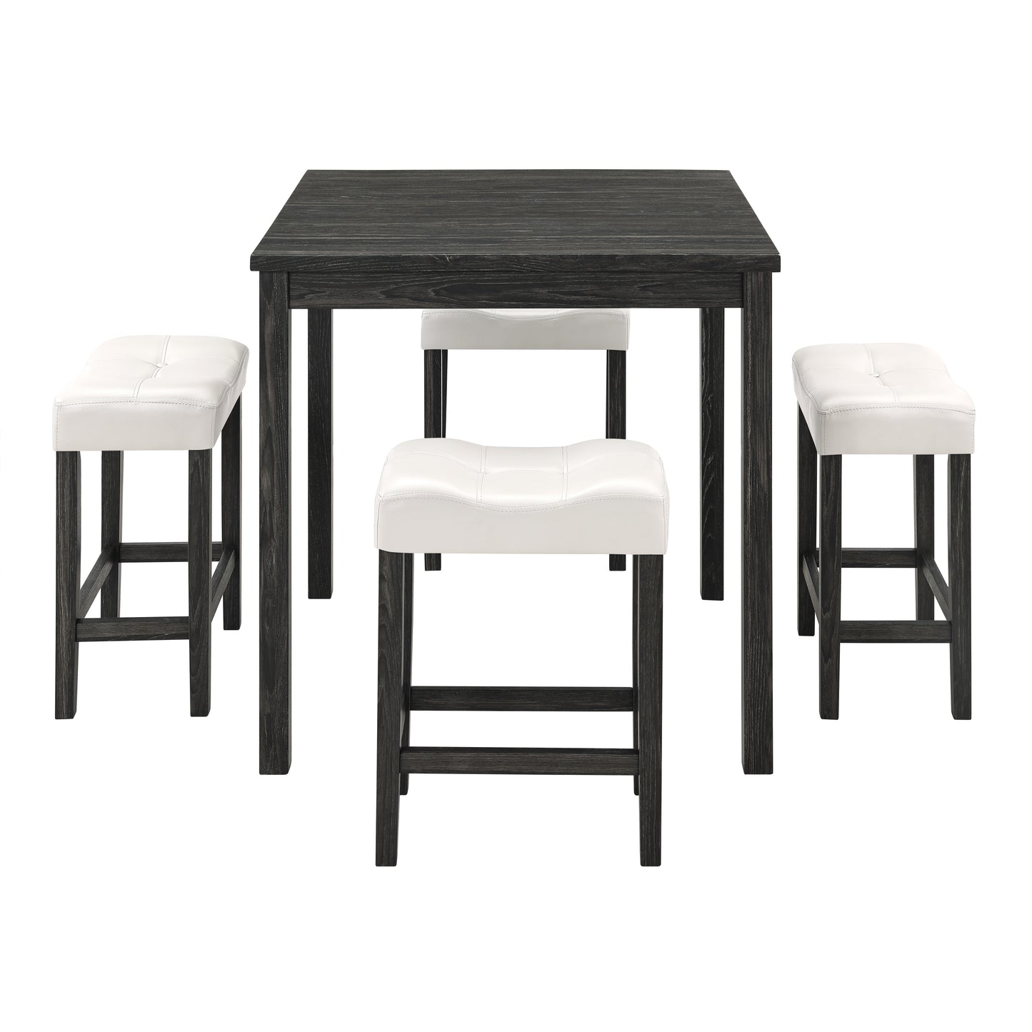 Ashfart- Set of 2 - 24" 5-Piece Industrial Dining Table Set with White & Black Bar Stools, Solid Wood, Modern Dining for Kitchen, Living Room, Game Room