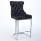 Vitra - Set of 2 - 24" Black Velvet Counter Stools - Button Back, Rivet Trim, Upholstered with Chromed Metal Base