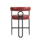 Silver - Set of 2 - 24" Wine Red PU Counter Height Bar Stools with Curved Backrest, Black Metal Frame, Thick Cushion for Kitchen or Dining Room