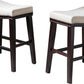 Alston - Set of 2 – 24" Beige Saddle Counter Stools with Curved Design, Dark Brown Rubberwood Legs, and Studded Detailing